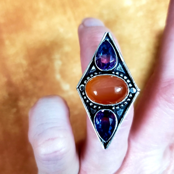 New Carnelian and Bi-Color Tourmaline 925 Silver Ring. - Picture 7 of 12